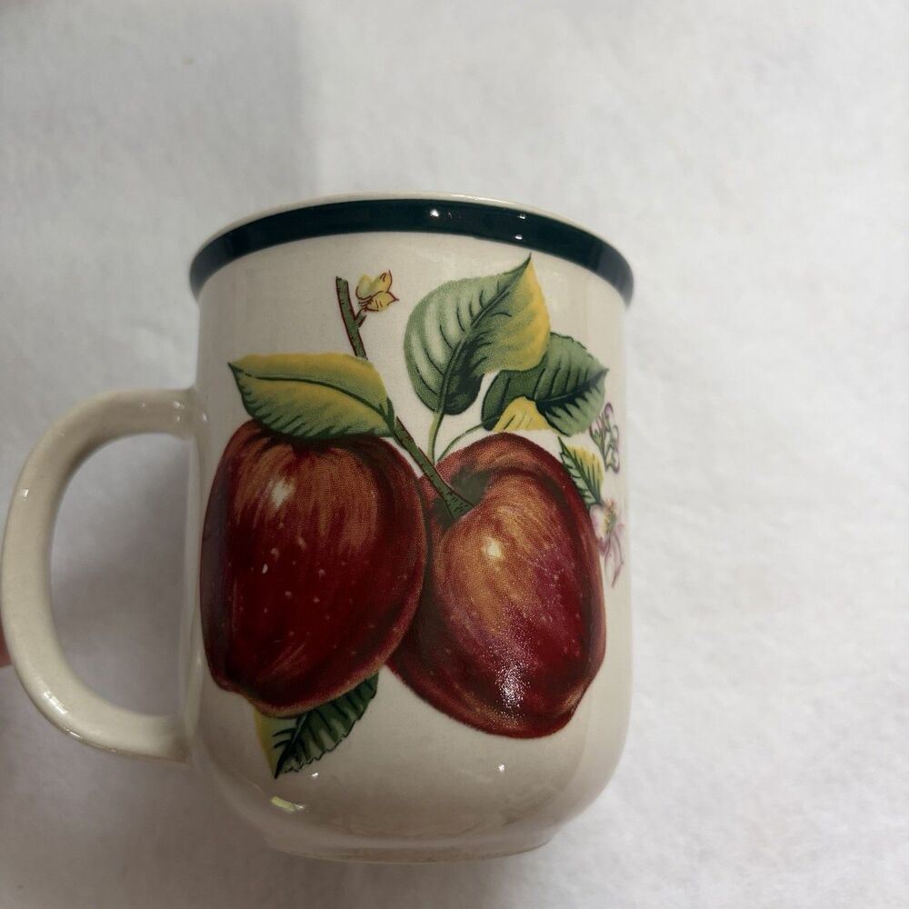 VINTAGE CASUALS by China Pearl Apples Coffee Cup Mugs Stoneware EUC